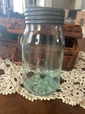 Crown Aqua Glass Jar with zinc and glass lid